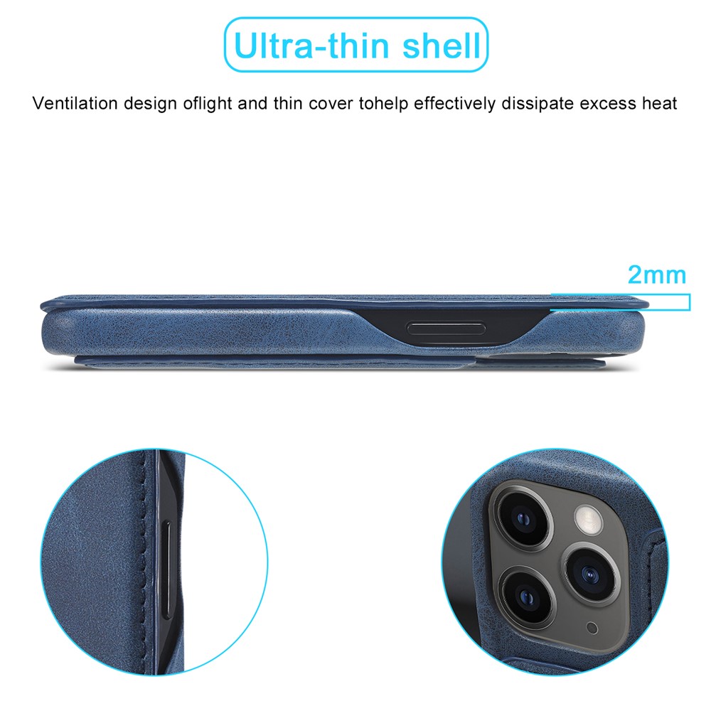 LC.IMEEKE Retro Style Stand Leather Phone Case with Card Holder for iPhone 12 mini - Blue-12