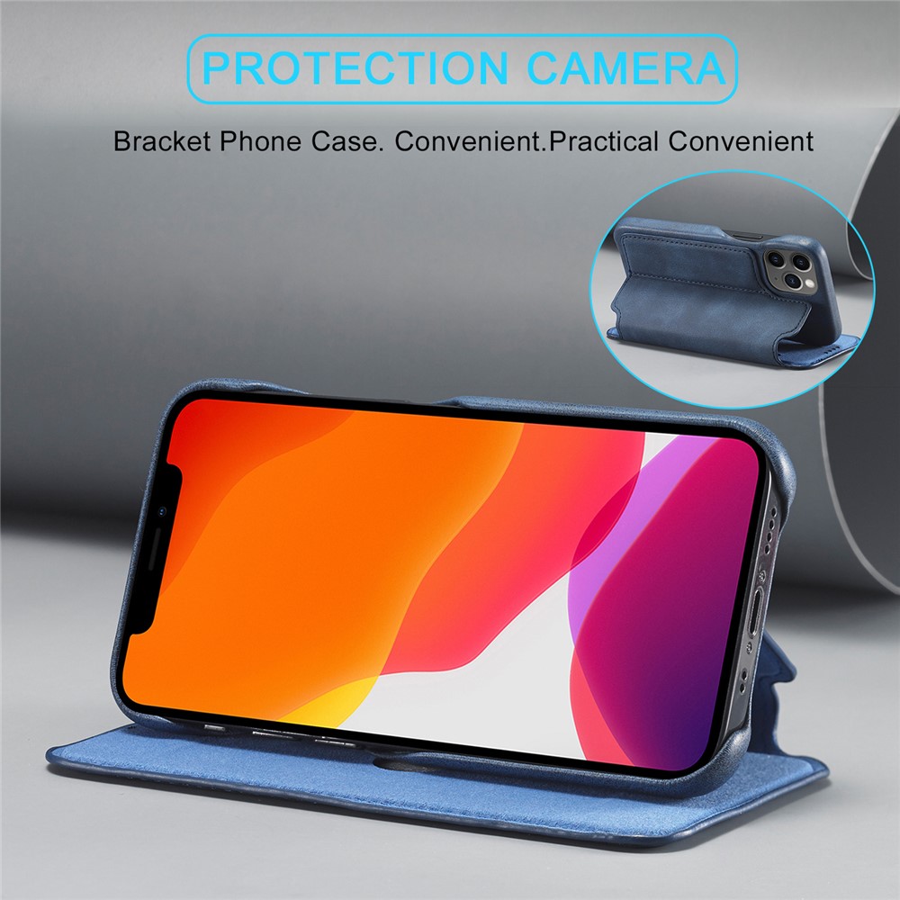 LC.IMEEKE Retro Style Stand Leather Phone Case with Card Holder for iPhone 12 mini - Blue-8