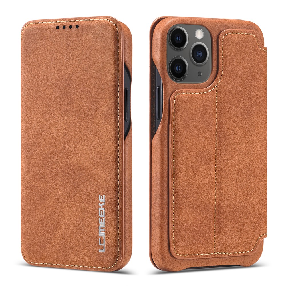 LC.IMEEKE Retro Style Stand Leather Phone Case with Card Holder for iPhone 12 mini - Brown-1