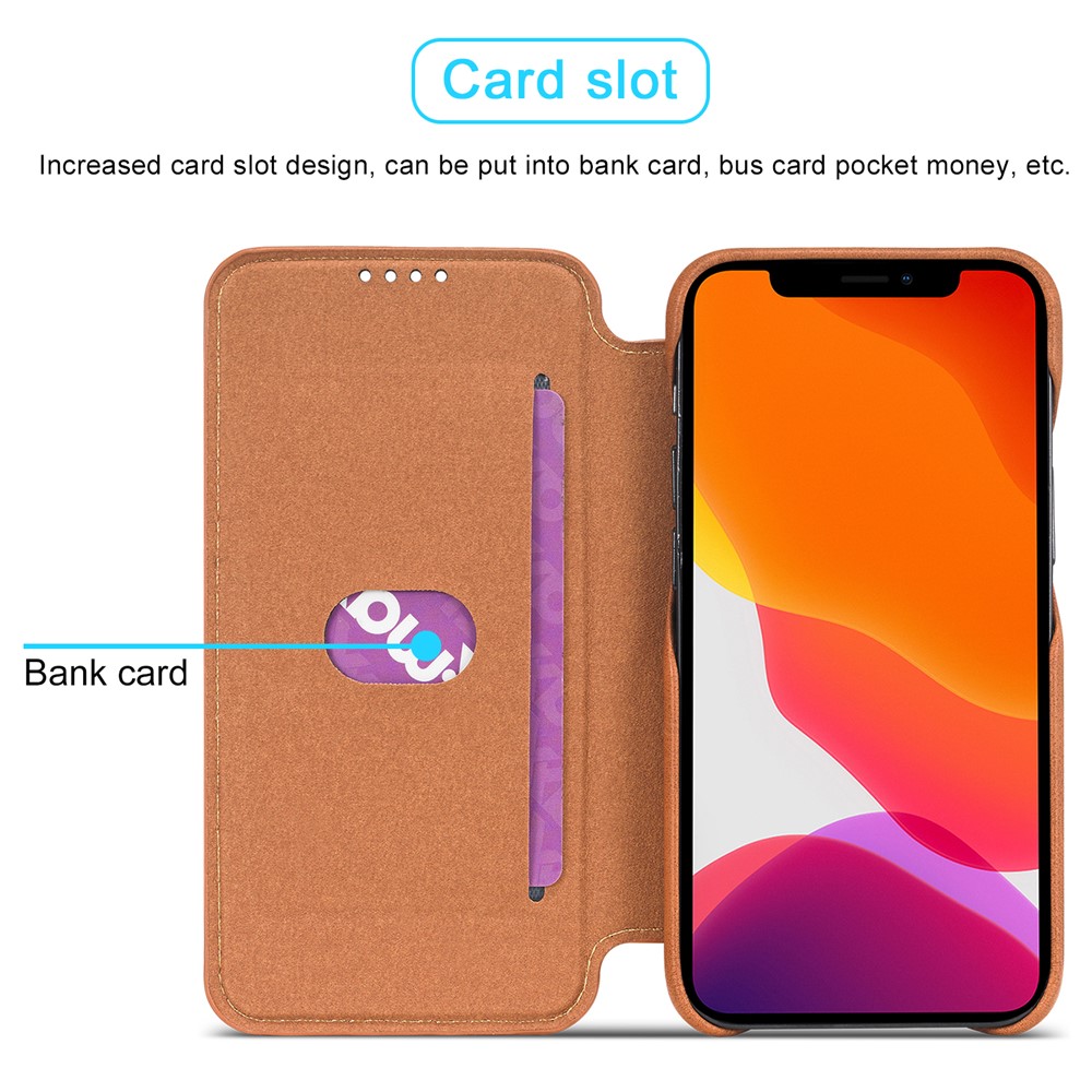 LC.IMEEKE Retro Style Stand Leather Phone Case with Card Holder for iPhone 12 mini - Brown-7