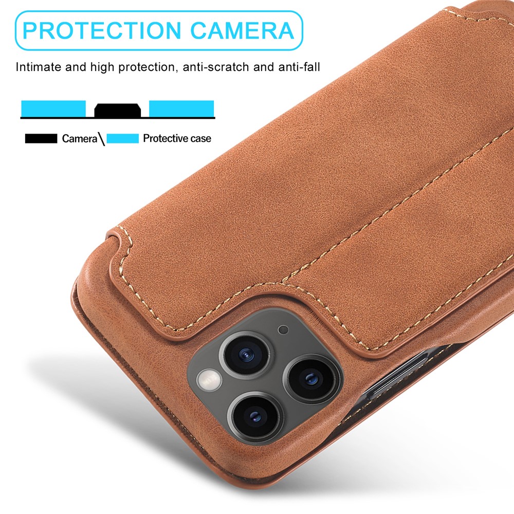 LC.IMEEKE Retro Style Stand Leather Phone Case with Card Holder for iPhone 12 mini - Brown-9