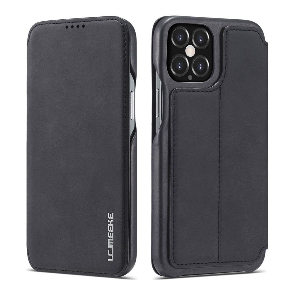 LC.IMEEKE Retro Style Protector Leather Phone Case with Card Holder for iPhone 12 Pro/12 - Black-1
