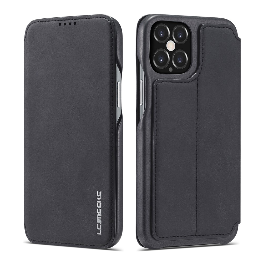 LC.IMEEKE Retro Style Protector Leather Phone Case with Card Holder for iPhone 12 Max/Pro 6.1 inch - Black-1