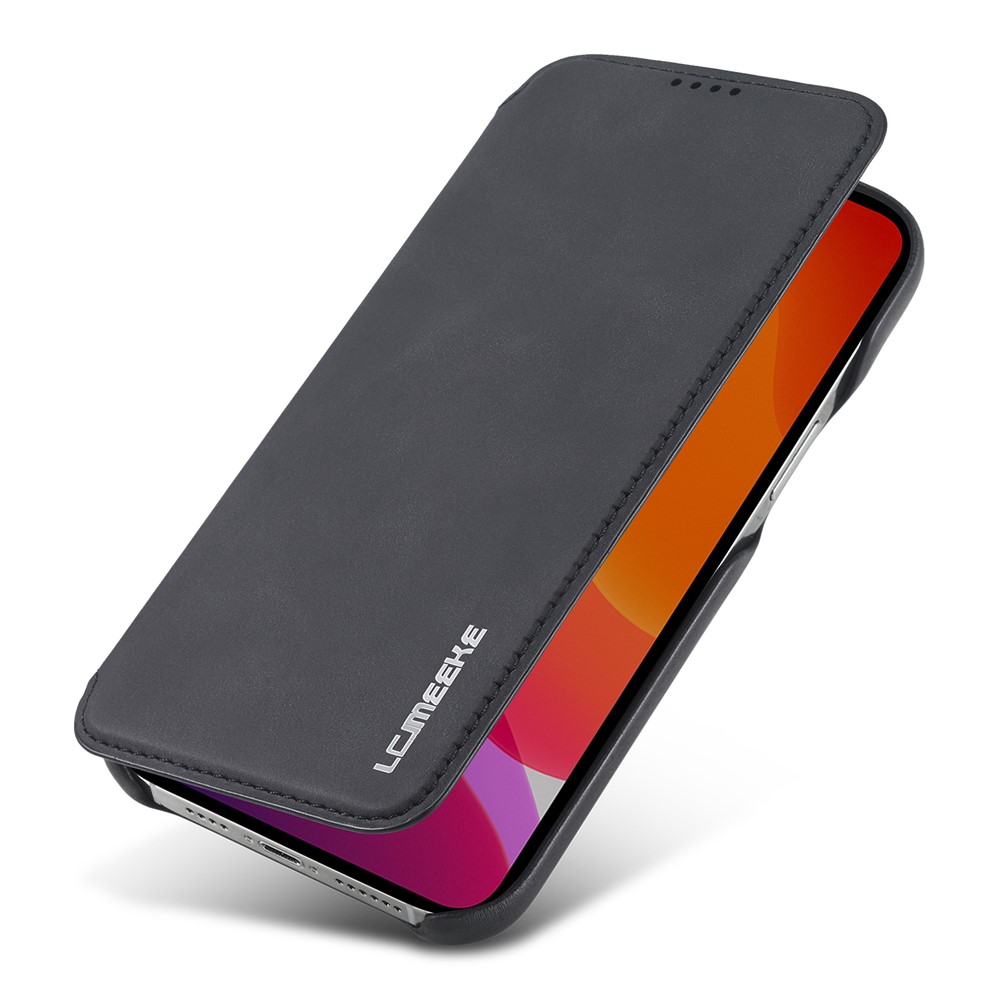 LC.IMEEKE Retro Style Protector Leather Phone Case with Card Holder for iPhone 12 Pro/12 - Black-5