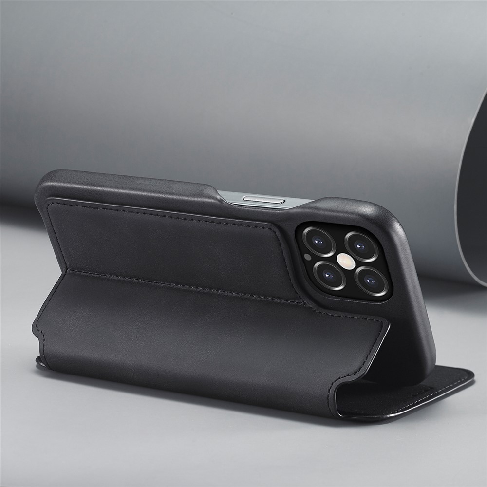 LC.IMEEKE Retro Style Protector Leather Phone Case with Card Holder for iPhone 12 Pro/12 - Black-8
