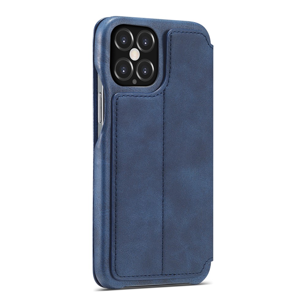 LC.IMEEKE Retro Style Protector Leather Phone Case with Card Holder for iPhone 12 Pro/12 - Blue-3
