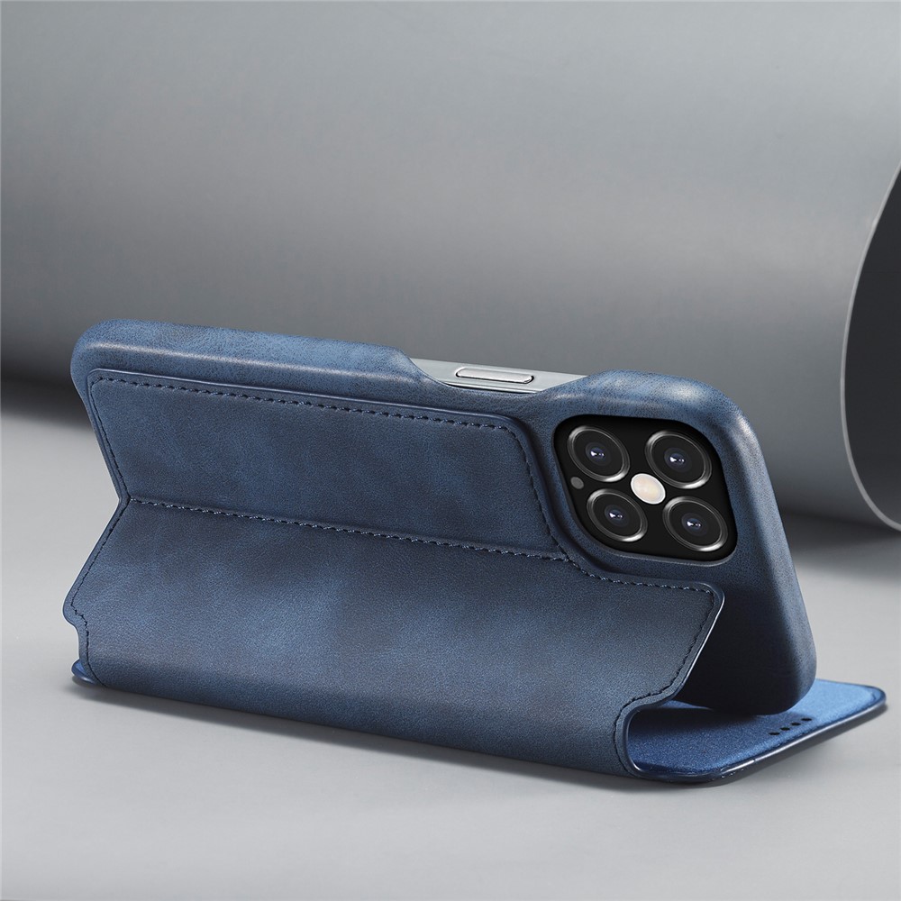 LC.IMEEKE Retro Style Protector Leather Phone Case with Card Holder for iPhone 12 Pro/12 - Blue-8