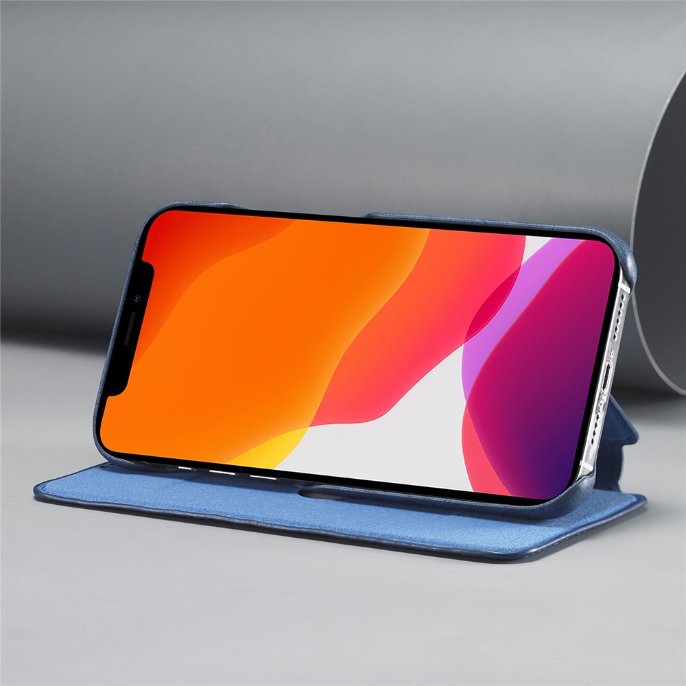 LC.IMEEKE Retro Style Protector Leather Phone Case with Card Holder for iPhone 12 Pro/12 - Blue-9