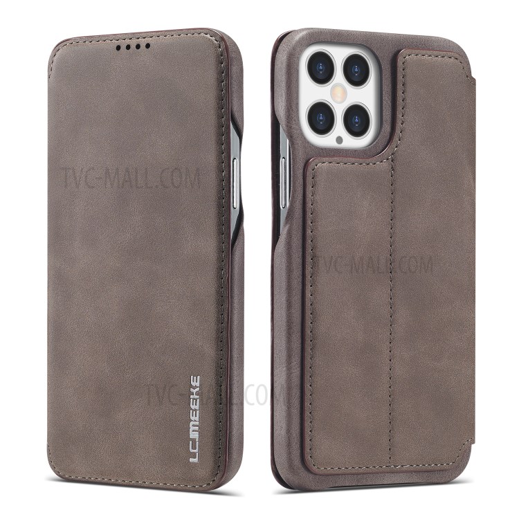 LC.IMEEKE Retro Style Protector Stand Leather Case with Card Holder for iPhone 12 Pro Max 6.7 inch - Grey-1
