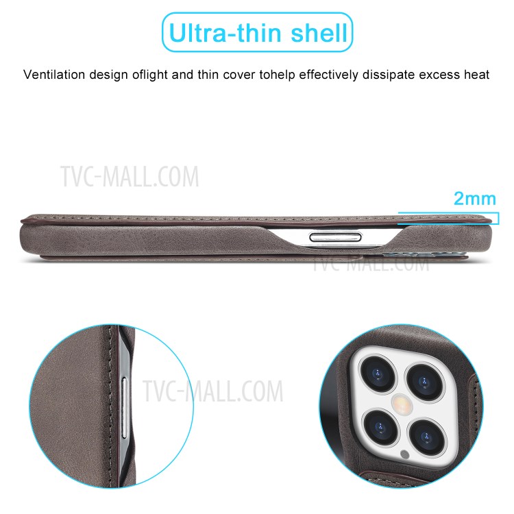 LC.IMEEKE Retro Style Protector Stand Leather Case with Card Holder for iPhone 12 Pro Max 6.7 inch - Grey-12
