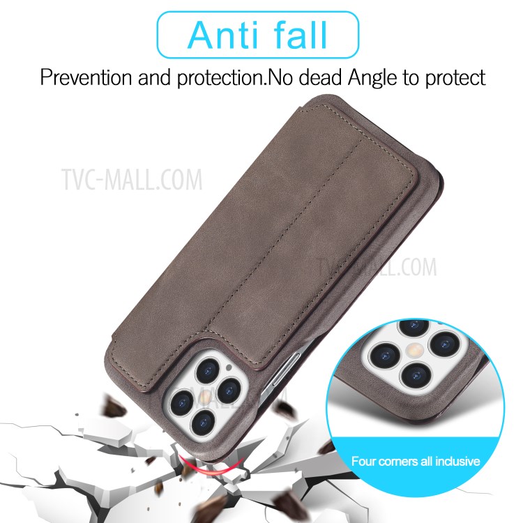 LC.IMEEKE Retro Style Protector Stand Leather Case with Card Holder for iPhone 12 Pro Max 6.7 inch - Grey-3