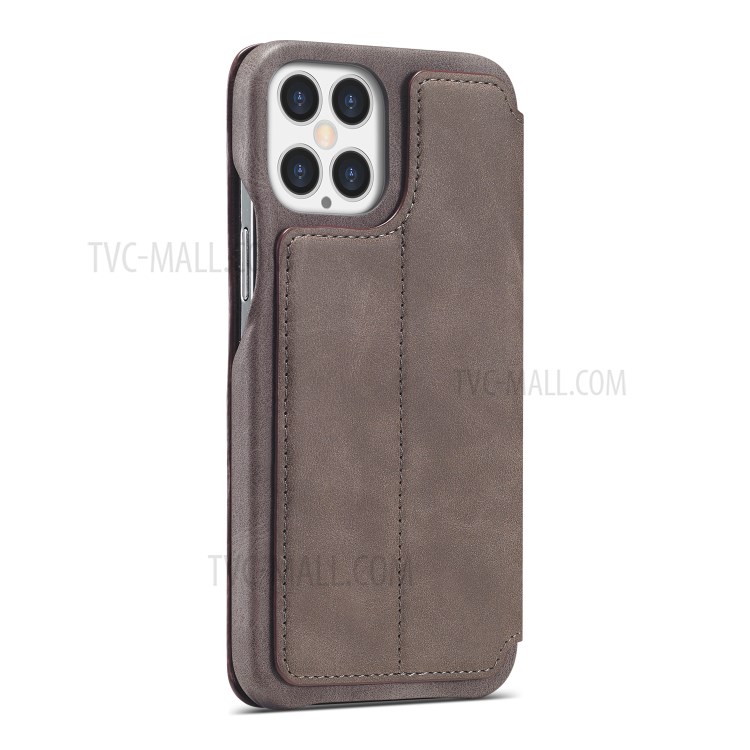 LC.IMEEKE Retro Style Protector Stand Leather Case with Card Holder for iPhone 12 Pro Max 6.7 inch - Grey-4
