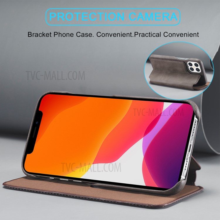 LC.IMEEKE Retro Style Protector Stand Leather Case with Card Holder for iPhone 12 Pro Max 6.7 inch - Grey-7
