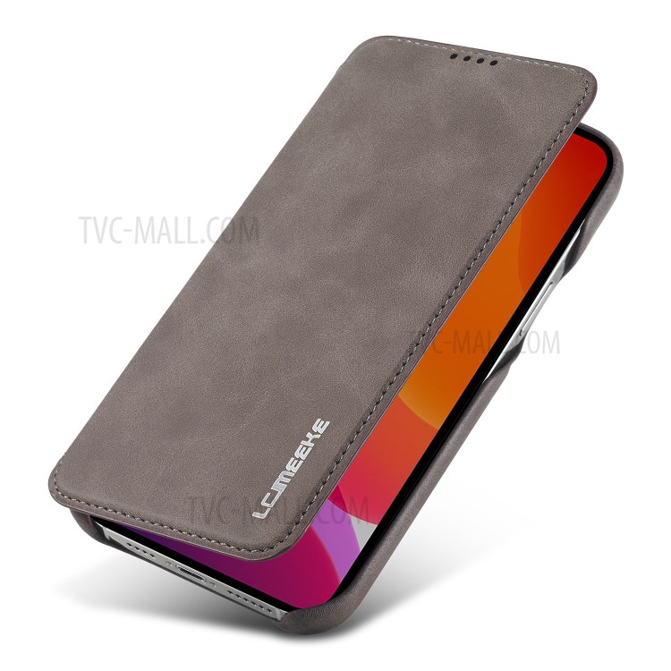 LC.IMEEKE Retro Style Protector Stand Leather Case with Card Holder for iPhone 12 Pro Max 6.7 inch - Grey-8