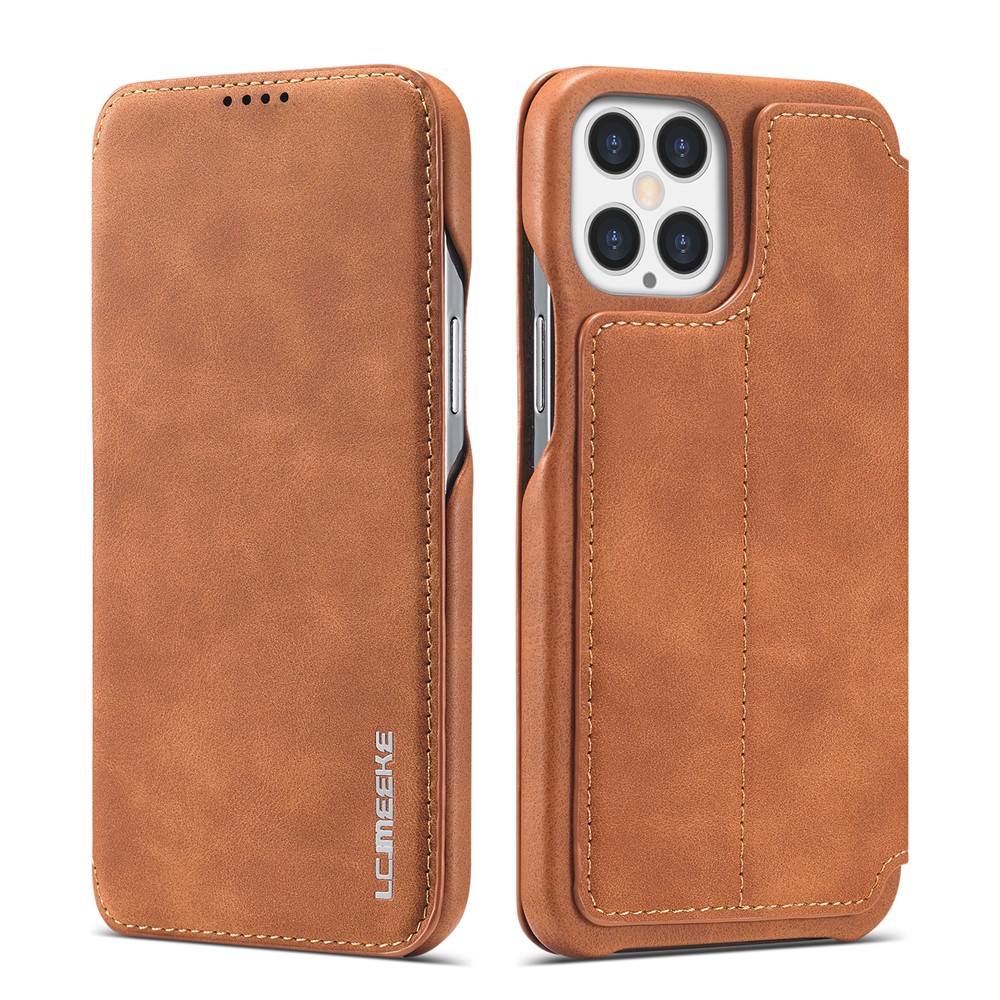 LC.IMEEKE Retro Style Protector Stand Leather Case with Card Holder for iPhone 12 Pro Max 6.7 inch - Brown-1