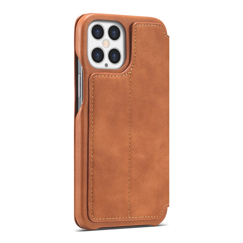 LC.IMEEKE Retro Style Protector Stand Leather Case with Card Holder for iPhone 12 Pro Max 6.7 inch - Brown-3