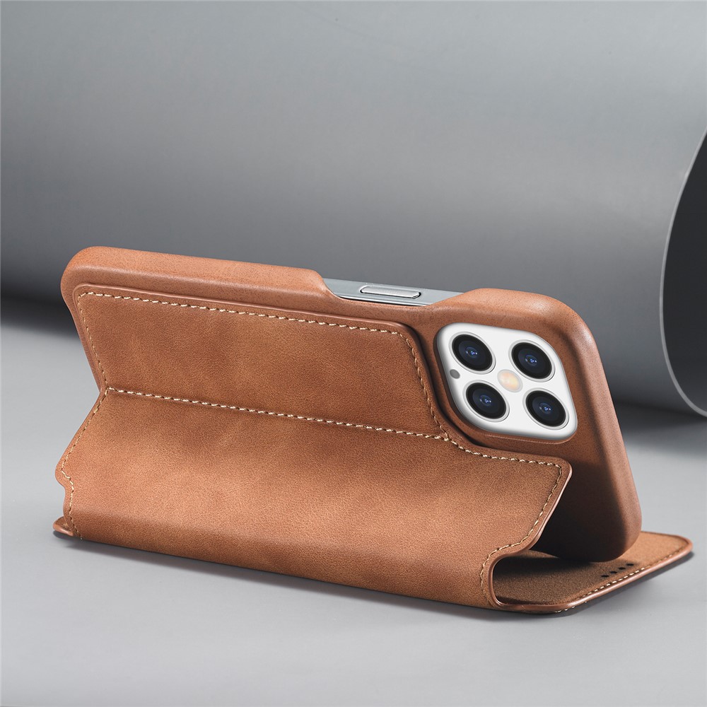 LC.IMEEKE Retro Style Protector Stand Leather Case with Card Holder for iPhone 12 Pro Max 6.7 inch - Brown-6
