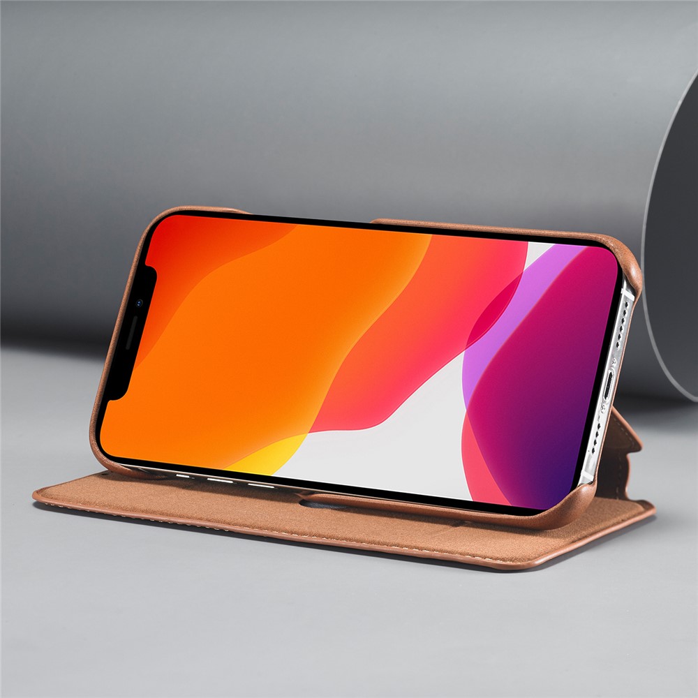 LC.IMEEKE Retro Style Protector Stand Leather Case with Card Holder for iPhone 12 Pro Max 6.7 inch - Brown-7