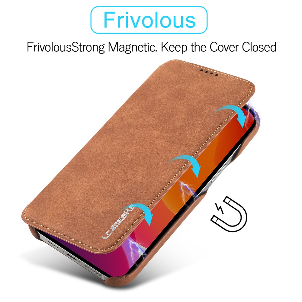 LC.IMEEKE Retro Style Protector Stand Leather Case with Card Holder for iPhone 12 Pro Max 6.7 inch - Brown-9