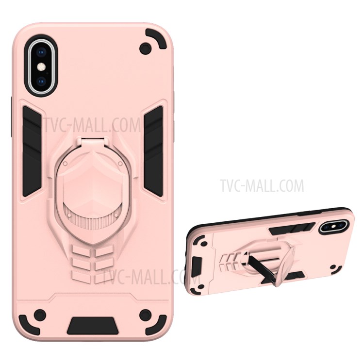 Armor Guard Detachable 2-in-1 Kickstand TPU+PC Hybrid Phone Cover for iPhone XS/X 5.8-inch - Rose Gold