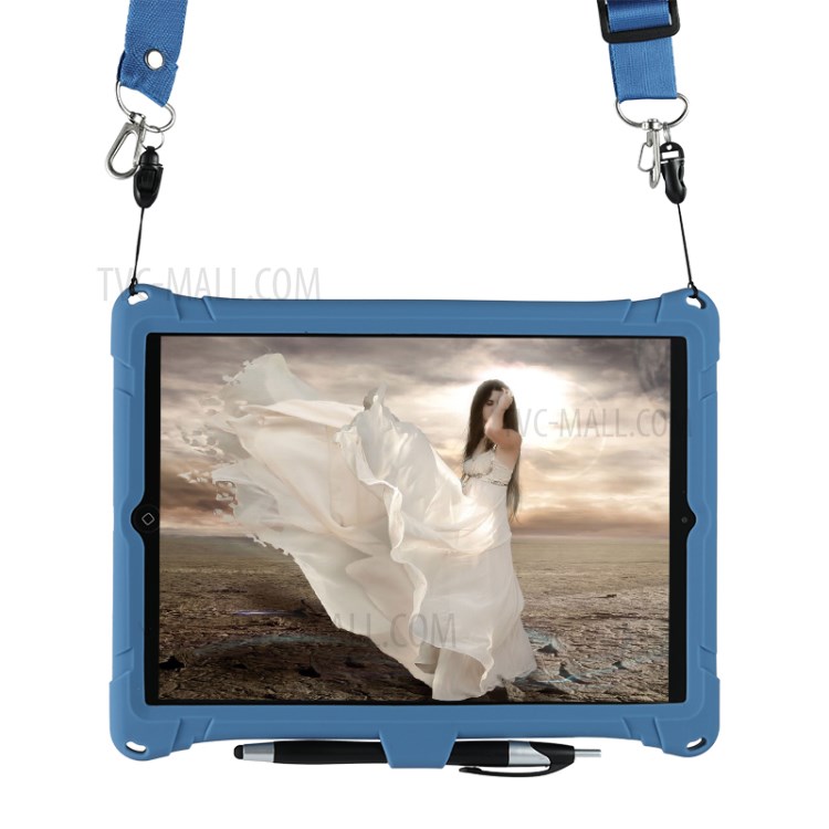 Silicone Tablet Cover with PC Kickstand with Shoulder Strap for iPad 9.7-inch (2018)/(2017)/iPad Air (2013) - Dark Blue-12