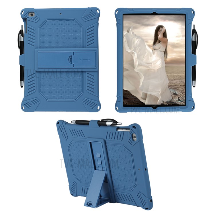 Silicone Tablet Cover with PC Kickstand with Shoulder Strap for iPad 9.7-inch (2018)/(2017)/iPad Air (2013) - Dark Blue-13