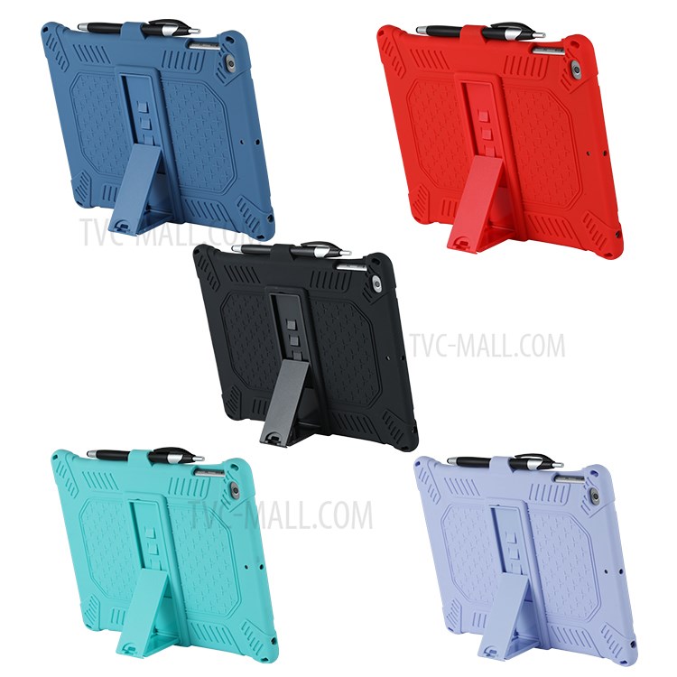 Silicone Tablet Cover with PC Kickstand with Shoulder Strap for iPad 9.7-inch (2018)/(2017)/iPad Air (2013) - Dark Blue-14