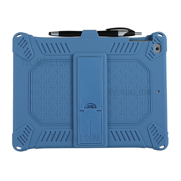 Silicone Tablet Cover with PC Kickstand with Shoulder Strap for iPad 9.7-inch (2018)/(2017)/iPad Air (2013) - Dark Blue-3