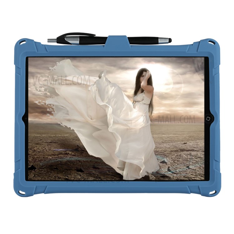 Silicone Tablet Cover with PC Kickstand with Shoulder Strap for iPad 9.7-inch (2018)/(2017)/iPad Air (2013) - Dark Blue-4