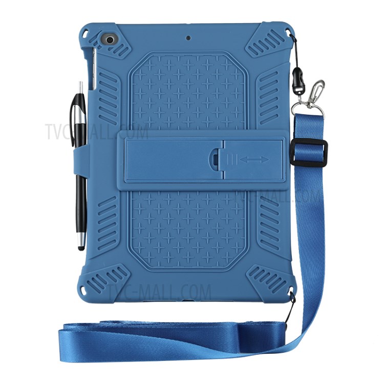 Silicone Tablet Cover with PC Kickstand with Shoulder Strap for iPad 9.7-inch (2018)/(2017)/iPad Air (2013) - Dark Blue-5