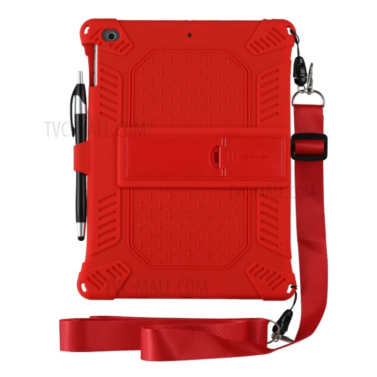 Tampa Comprimido De Silicone Com Estribo Lateral PC Com Alça De Ombro Para Capas De 9,7 Polegadas (2,018) / (2,017) / Ar Ipad (2013) - Vermelho-5
