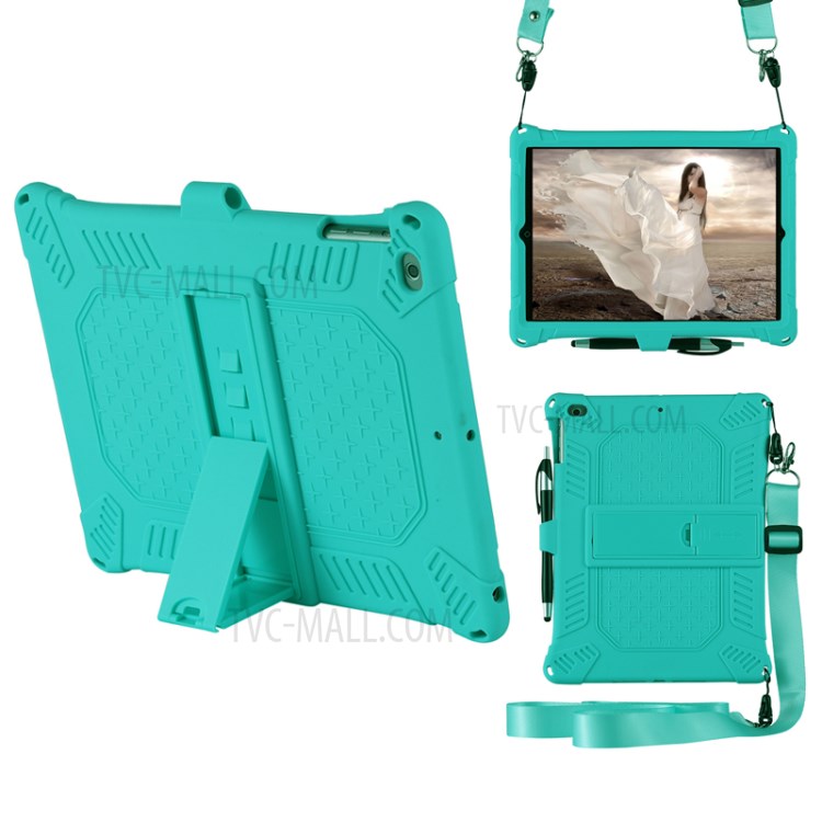 Tampa Comprimido De Silicone Com Estribo Lateral PC Com Alça De Ombro Para Capas De 9,7 Polegadas (2,018) / (2,017) / Ar Ipad (2013) - Ciano-1