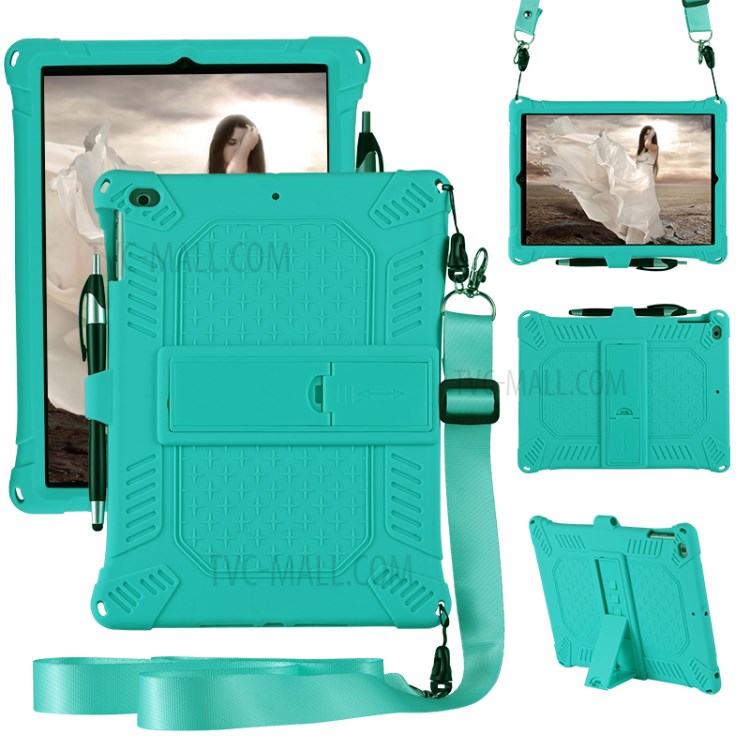 Tampa Comprimido De Silicone Com Estribo Lateral PC Com Alça De Ombro Para Capas De 9,7 Polegadas (2,018) / (2,017) / Ar Ipad (2013) - Ciano-2