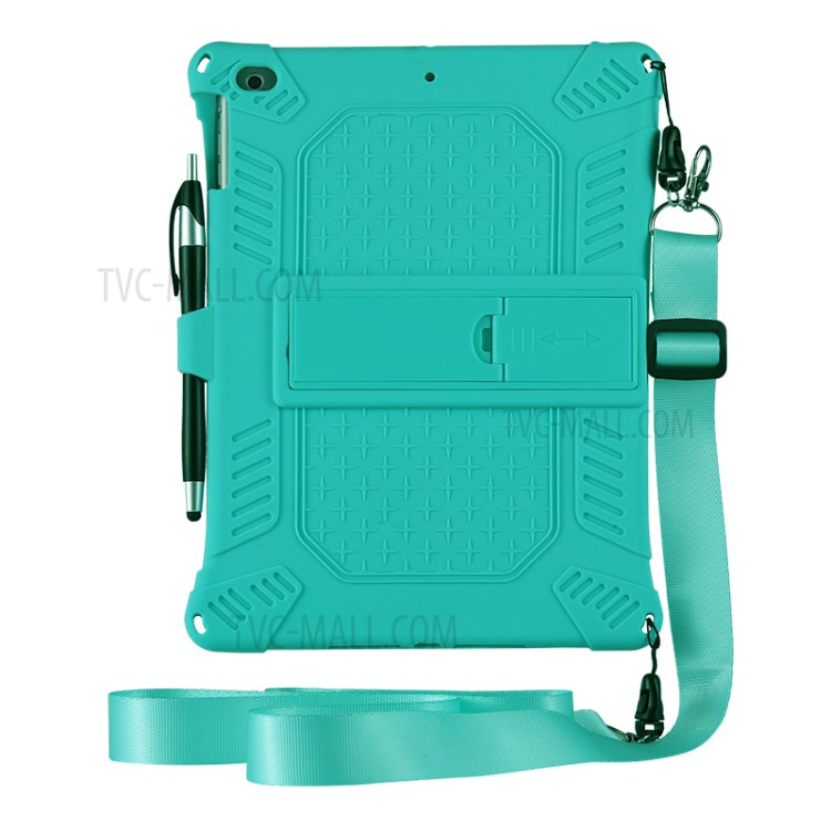 Tampa Comprimido De Silicone Com Estribo Lateral PC Com Alça De Ombro Para Capas De 9,7 Polegadas (2,018) / (2,017) / Ar Ipad (2013) - Ciano-6