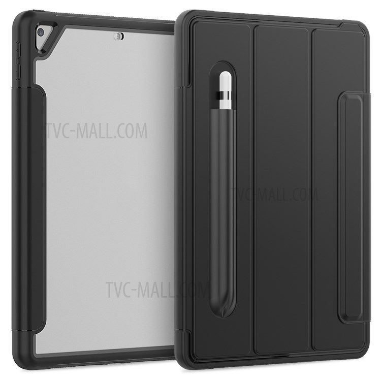 PU Leather+Acrylic+PC+TPU Tablet Tri-fold Cover for iPad 10.2 (2019) - All Black-2