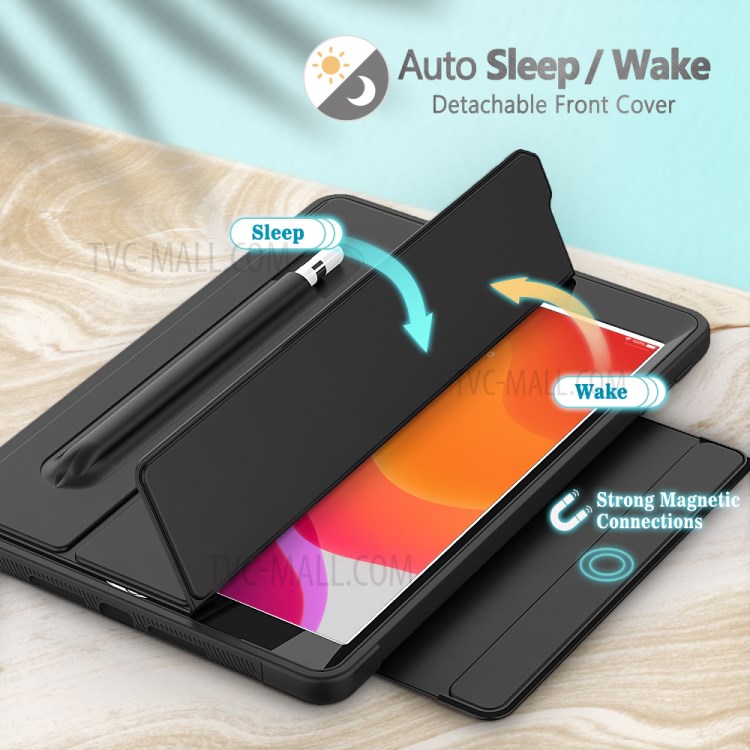 PU Leather+Acrylic+PC+TPU Tablet Tri-fold Cover for iPad 10.2 (2019) - All Black-5