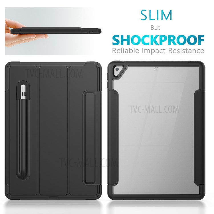 PU Leather+Acrylic+PC+TPU Tablet Tri-fold Cover for iPad 10.2 (2019) - All Black-6