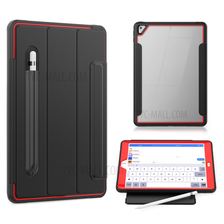 PU Leather+Acrylic+PC+TPU Tablet Tri-fold Cover for iPad 10.2 (2019) - Black/Red-1