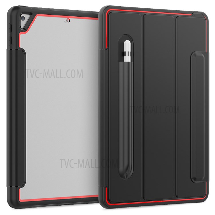 PU Leather+Acrylic+PC+TPU Tablet Tri-fold Cover for iPad 10.2 (2019) - Black/Red-2