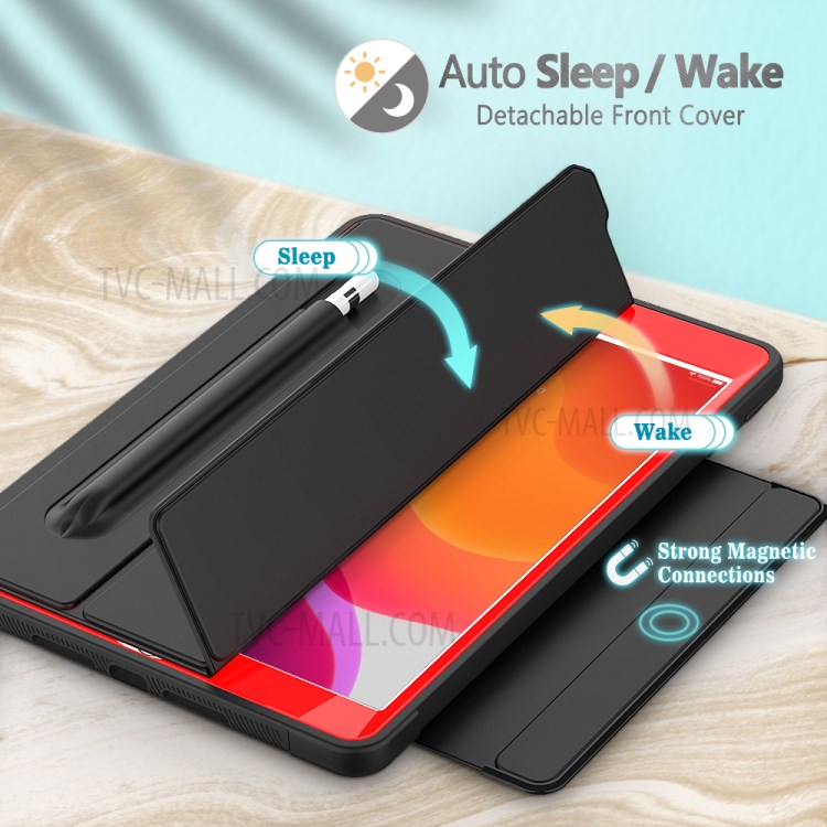 PU Leather+Acrylic+PC+TPU Tablet Tri-fold Cover for iPad 10.2 (2019) - Black/Red-5