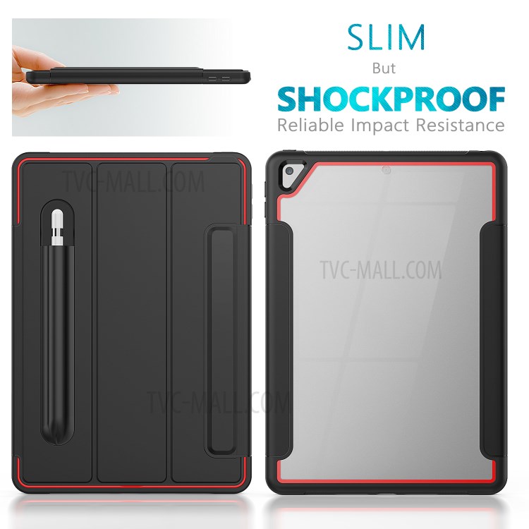 PU Leather+Acrylic+PC+TPU Tablet Tri-fold Cover for iPad 10.2 (2019) - Black/Red-6