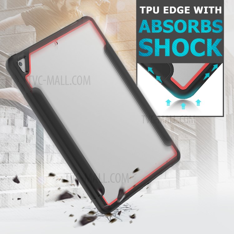 PU Leather+Acrylic+PC+TPU Tablet Tri-fold Cover for iPad 10.2 (2019) - Black/Red-7