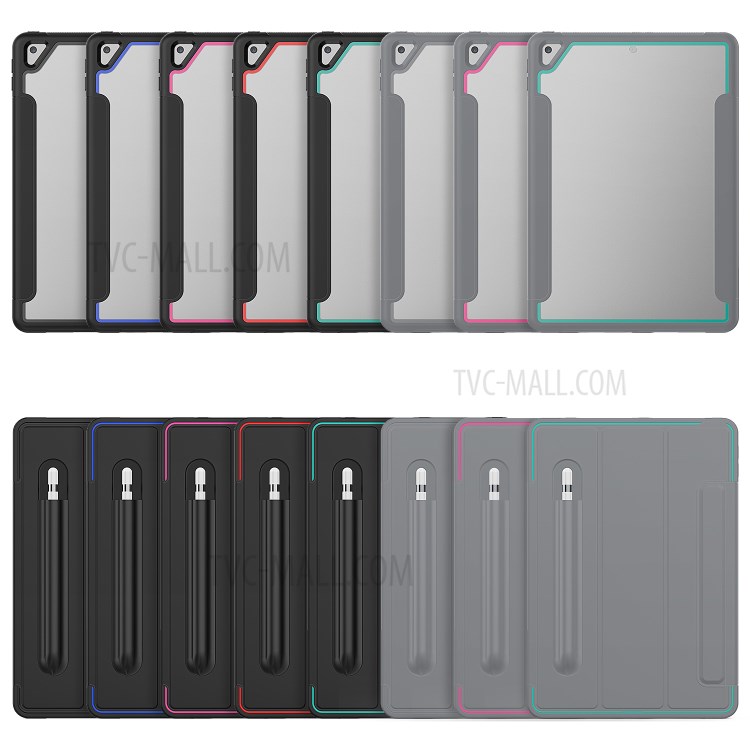 PU Leather+Acrylic+PC+TPU Tablet Tri-fold Cover for iPad 10.2 (2019) - Black/Red-8