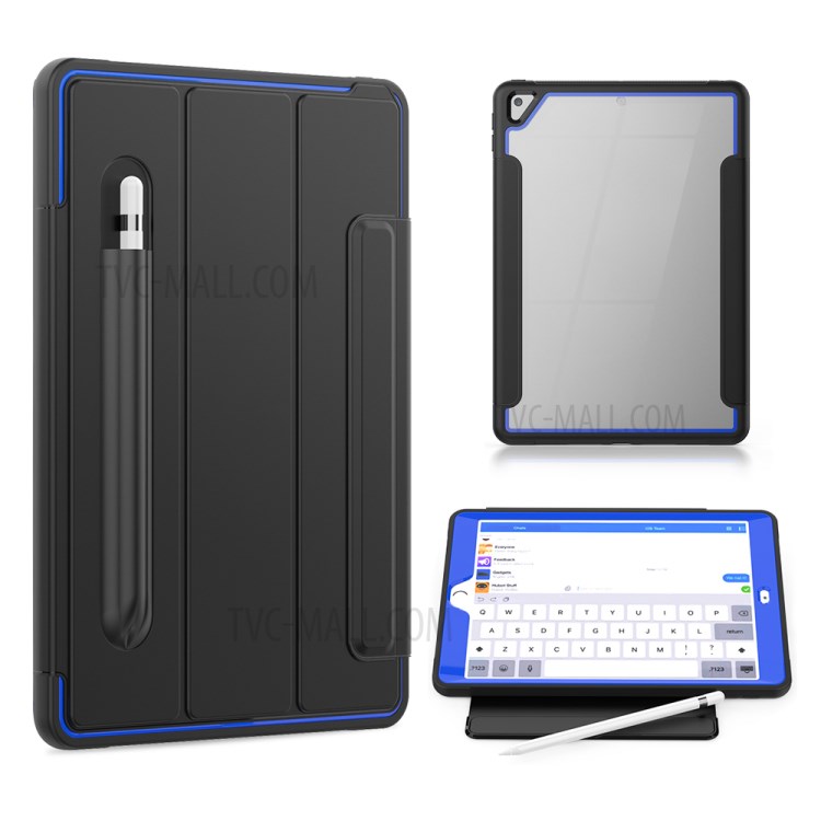 PU Leather+Acrylic+PC+TPU Tablet Tri-fold Cover for iPad 10.2 (2019) - Black/Dark Blue-1
