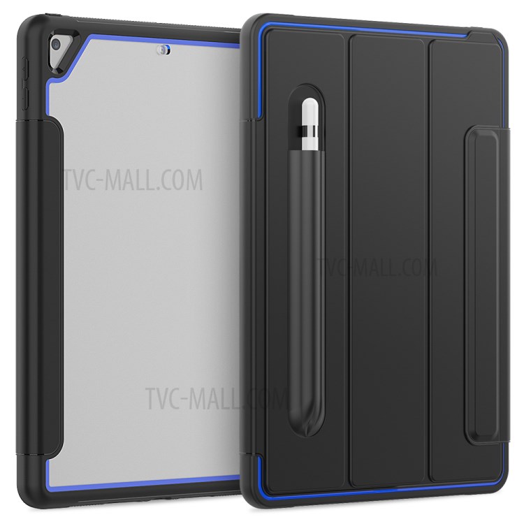 PU Leather+Acrylic+PC+TPU Tablet Tri-fold Cover for iPad 10.2 (2019) - Black/Dark Blue-2