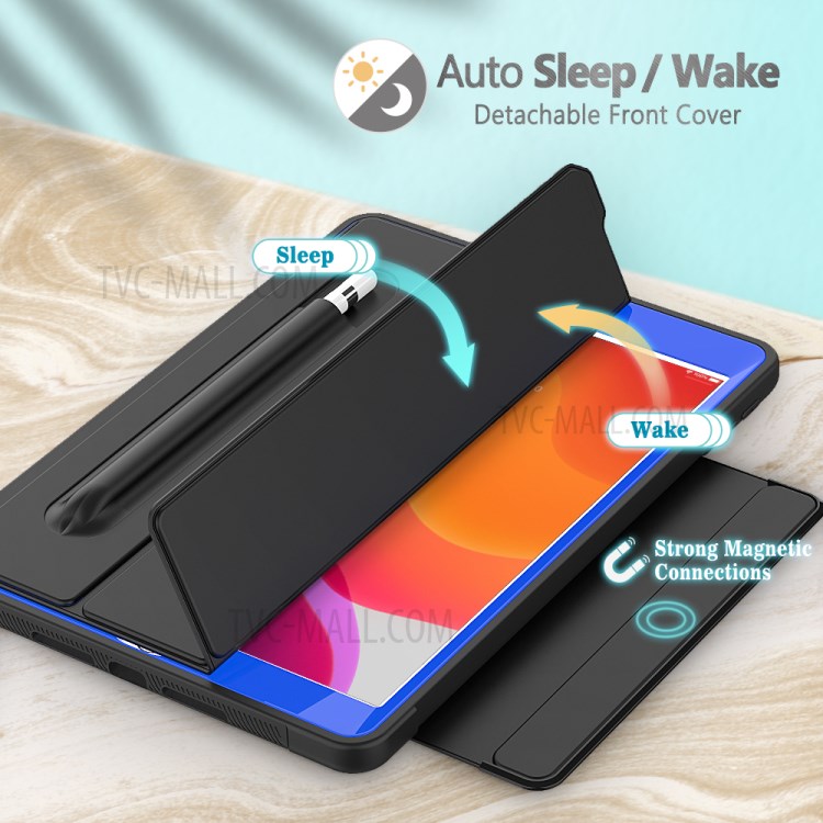 PU Leather+Acrylic+PC+TPU Tablet Tri-fold Cover for iPad 10.2 (2019) - Black/Dark Blue-5