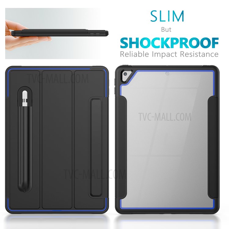 PU Leather+Acrylic+PC+TPU Tablet Tri-fold Cover for iPad 10.2 (2019) - Black/Dark Blue-6