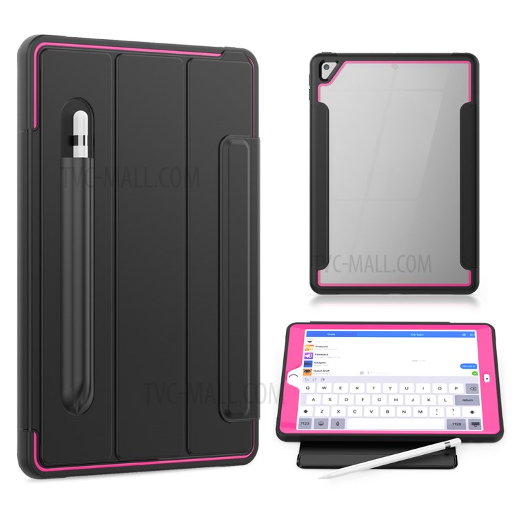 PU Leather+Acrylic+PC+TPU Tablet Tri-fold Cover for iPad 10.2 (2019) - Black/Rose-1