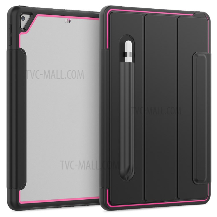 PU Leather+Acrylic+PC+TPU Tablet Tri-fold Cover for iPad 10.2 (2019) - Black/Rose-2