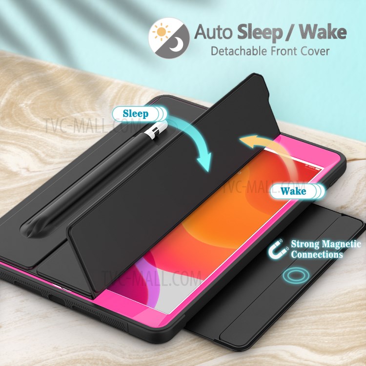 PU Leather+Acrylic+PC+TPU Tablet Tri-fold Cover for iPad 10.2 (2019) - Black/Rose-5